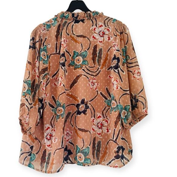 Joie Floral Swiss Dot Tie Neck Blouse Size Large - Picture 2 of 3